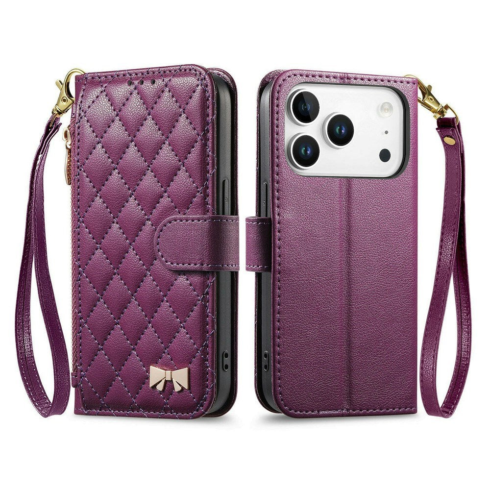 iPhone 18 Pro / 17 Pro EIDERWOOD Faux Leather Flip Case with Texture & Strap - Purple