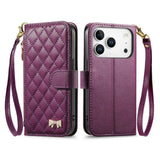 iPhone 18 Pro / 17 Pro EIDERWOOD Faux Leather Flip Case with Texture & Strap - Purple