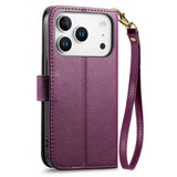 iPhone 18 Pro / 17 Pro EIDERWOOD Faux Leather Flip Case with Texture & Strap - Purple