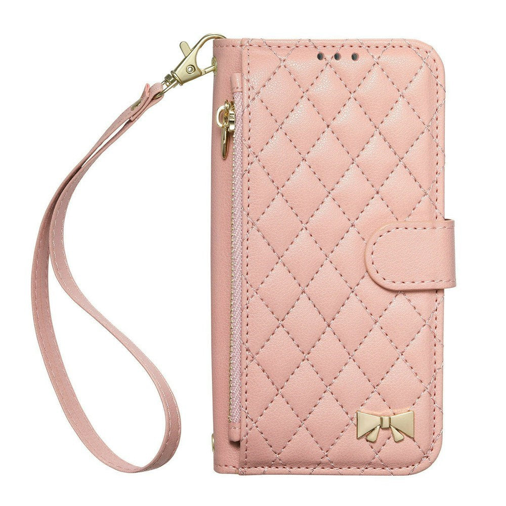 iPhone 18 Pro / 17 Pro EIDERWOOD Faux Leather Flip Case with Texture & Strap - Pink
