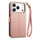 iPhone 18 Pro / 17 Pro EIDERWOOD Faux Leather Flip Case with Texture & Strap - Pink