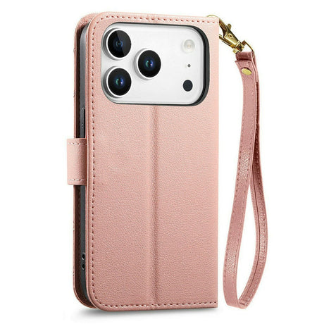 iPhone 18 Pro / 17 Pro EIDERWOOD Faux Leather Flip Case with Texture & Strap - Pink