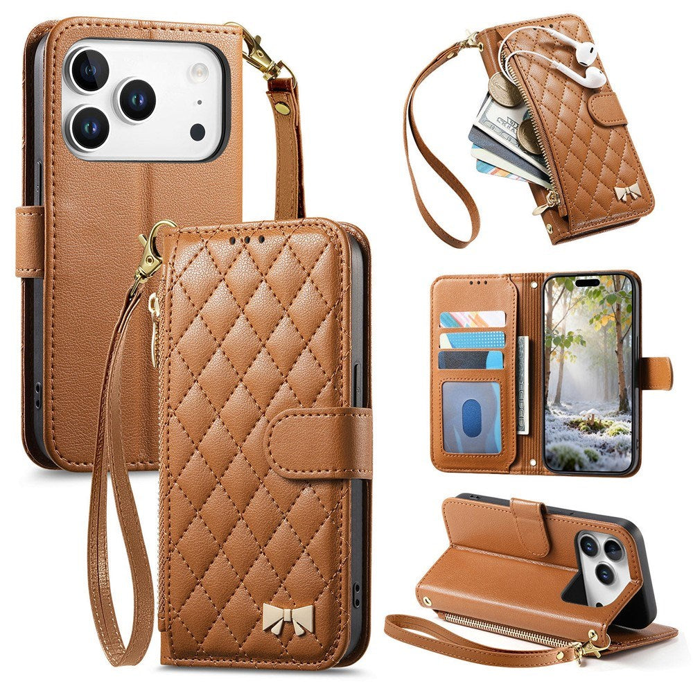iPhone 18 Pro Max / 17 Pro Max EIDERWOOD Faux Leather Flip Case with Texture & Strap - Brown