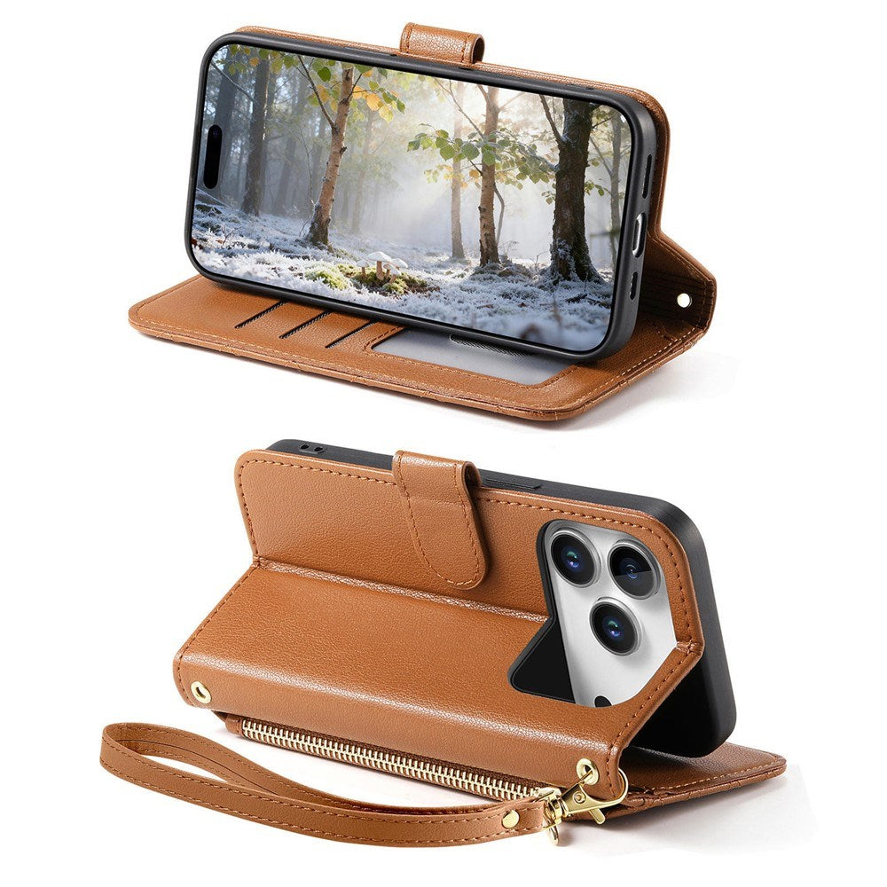 iPhone 18 Pro Max / 17 Pro Max EIDERWOOD Faux Leather Flip Case with Texture & Strap - Brown