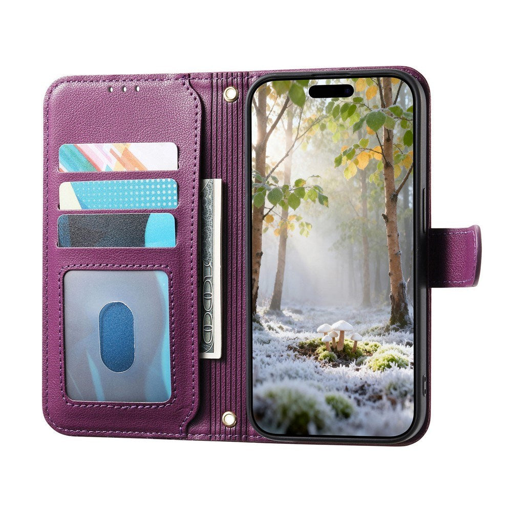 iPhone 18 Pro Max / 17 Pro Max EIDERWOOD Faux Leather Flip Case with Texture & Strap - Purple