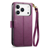 iPhone 18 Pro Max / 17 Pro Max EIDERWOOD Faux Leather Flip Case with Texture & Strap - Purple