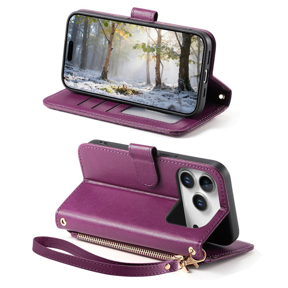 iPhone 18 Pro Max / 17 Pro Max EIDERWOOD Faux Leather Flip Case with Texture & Strap - Purple