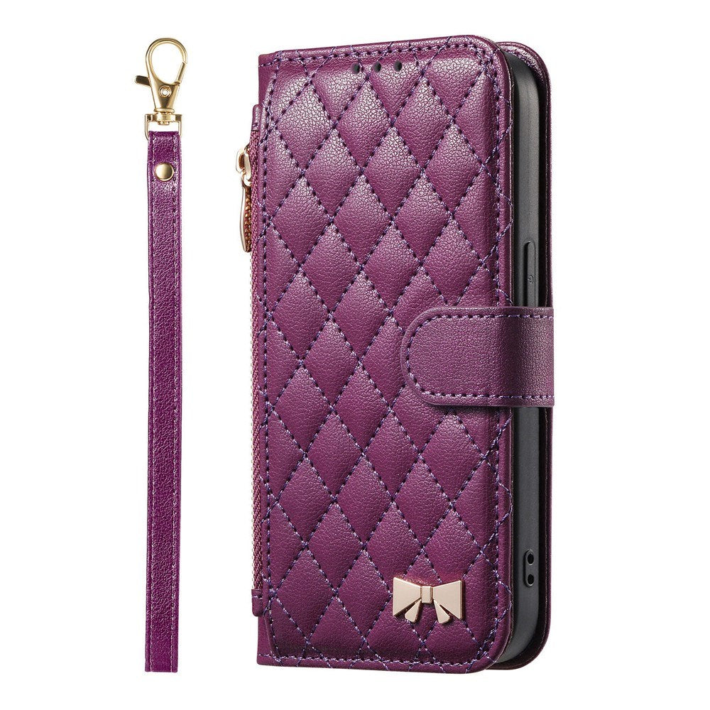 iPhone 18 Pro Max / 17 Pro Max EIDERWOOD Faux Leather Flip Case with Texture & Strap - Purple