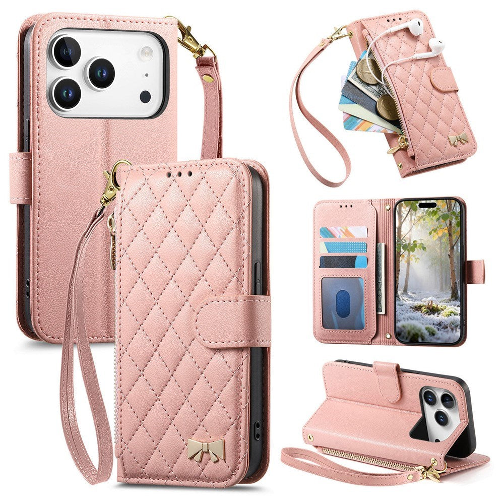 iPhone 18 Pro Max / 17 Pro Max EIDERWOOD Faux Leather Flip Case with Texture & Strap - Pink