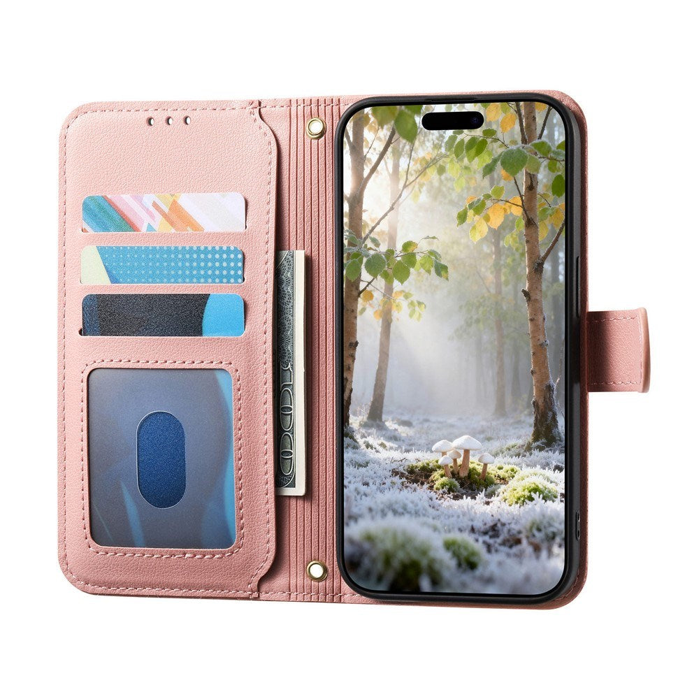 iPhone 18 Pro Max / 17 Pro Max EIDERWOOD Faux Leather Flip Case with Texture & Strap - Pink