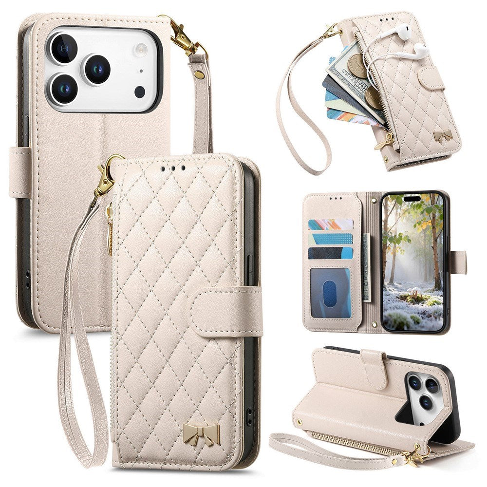 iPhone 18 Pro Max / 17 Pro Max EIDERWOOD Faux Leather Flip Case with Texture & Strap - White