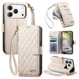 iPhone 18 Pro Max / 17 Pro Max EIDERWOOD Faux Leather Flip Case with Texture & Strap - White