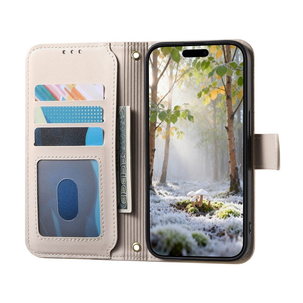 iPhone 18 Pro Max / 17 Pro Max EIDERWOOD Faux Leather Flip Case with Texture & Strap - White