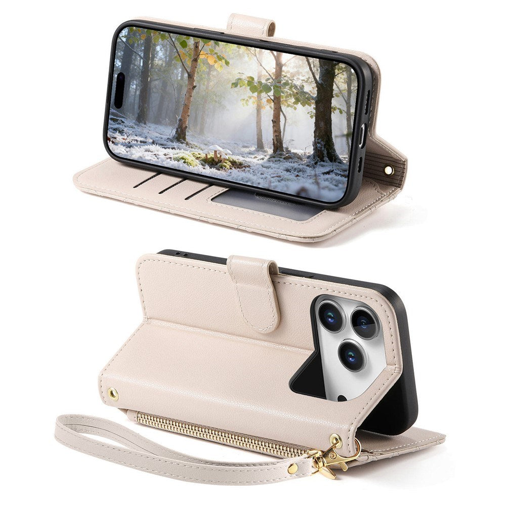 iPhone 18 Pro Max / 17 Pro Max EIDERWOOD Faux Leather Flip Case with Texture & Strap - White