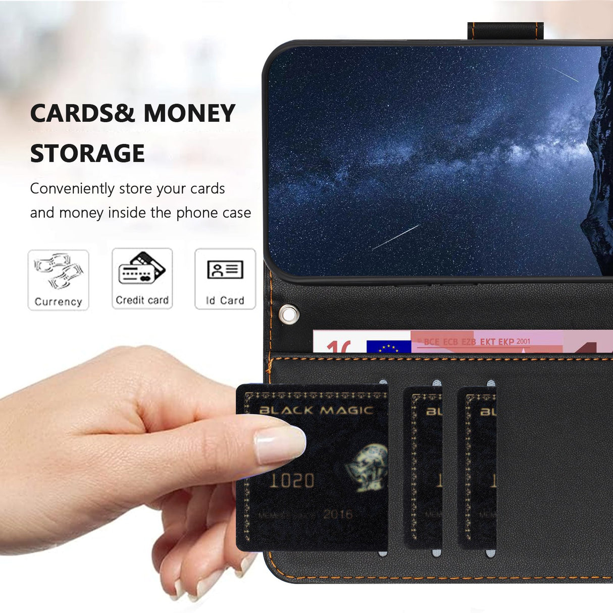 Xiaomi Redmi A7 Pro EIDERWOOD Faux Leather Flip Case with Card Holder & Stand Function - Black