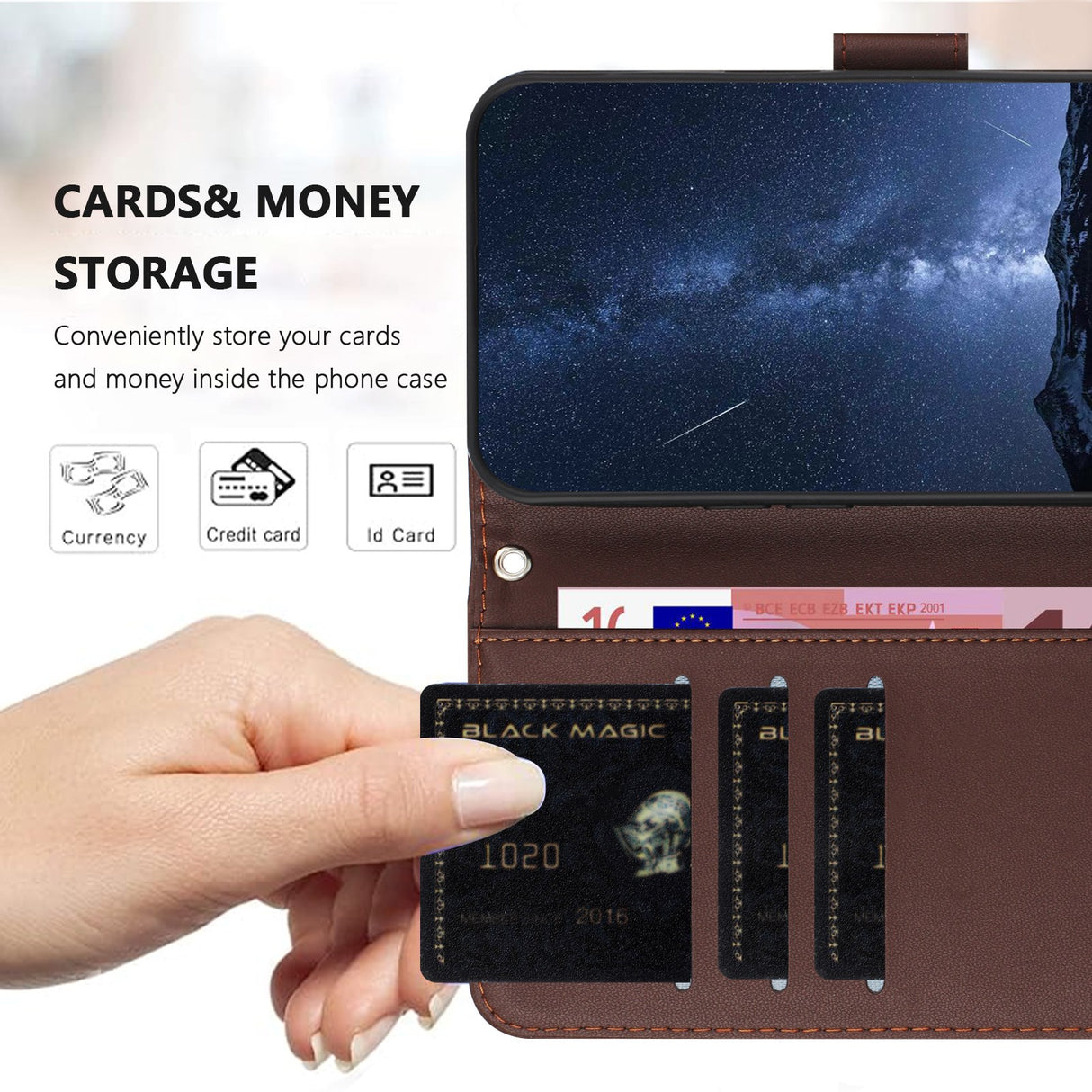Xiaomi Redmi A7 Pro EIDERWOOD Faux Leather Flip Case with Card Holder & Stand Function - Brown