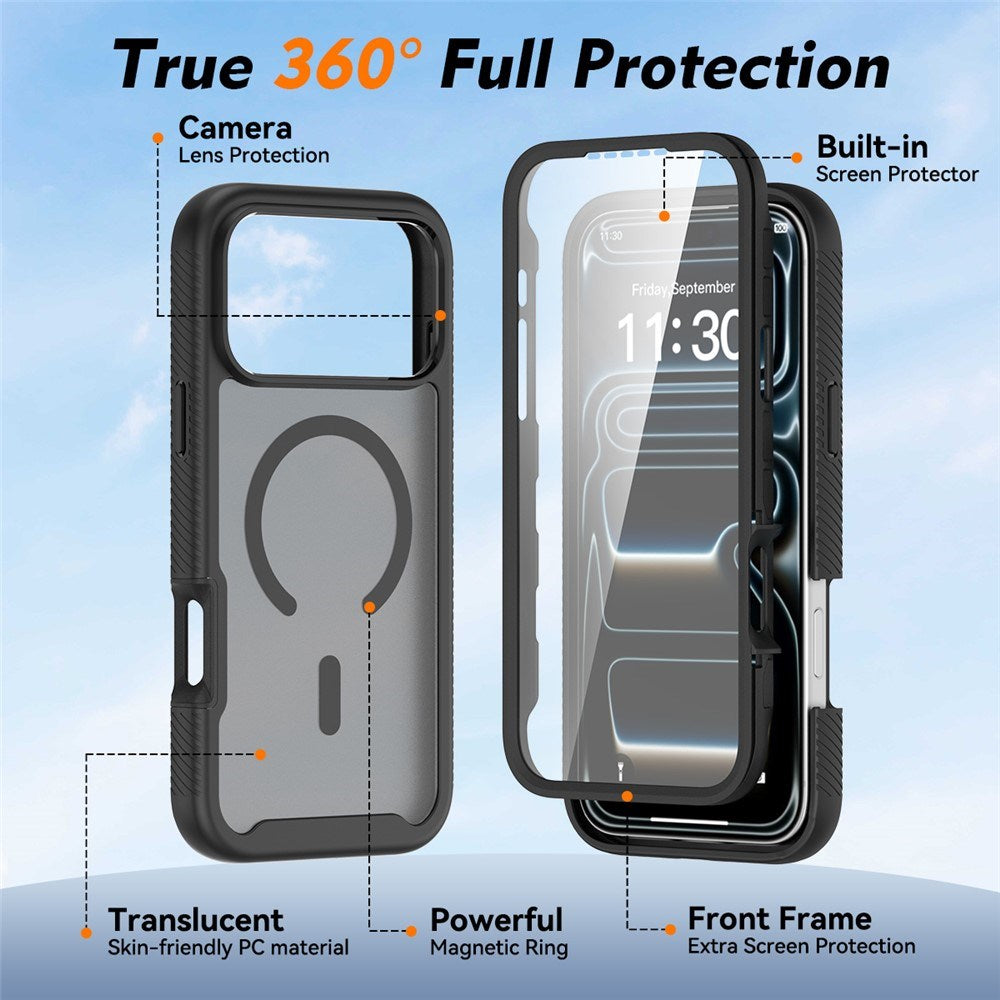 iPhone 18 Pro Max / 17 Pro Max EIDERWOOD 2-in-1 Matte Hybrid Plastic Case w. Screen Protector Film - MagSafe Compatible - Black