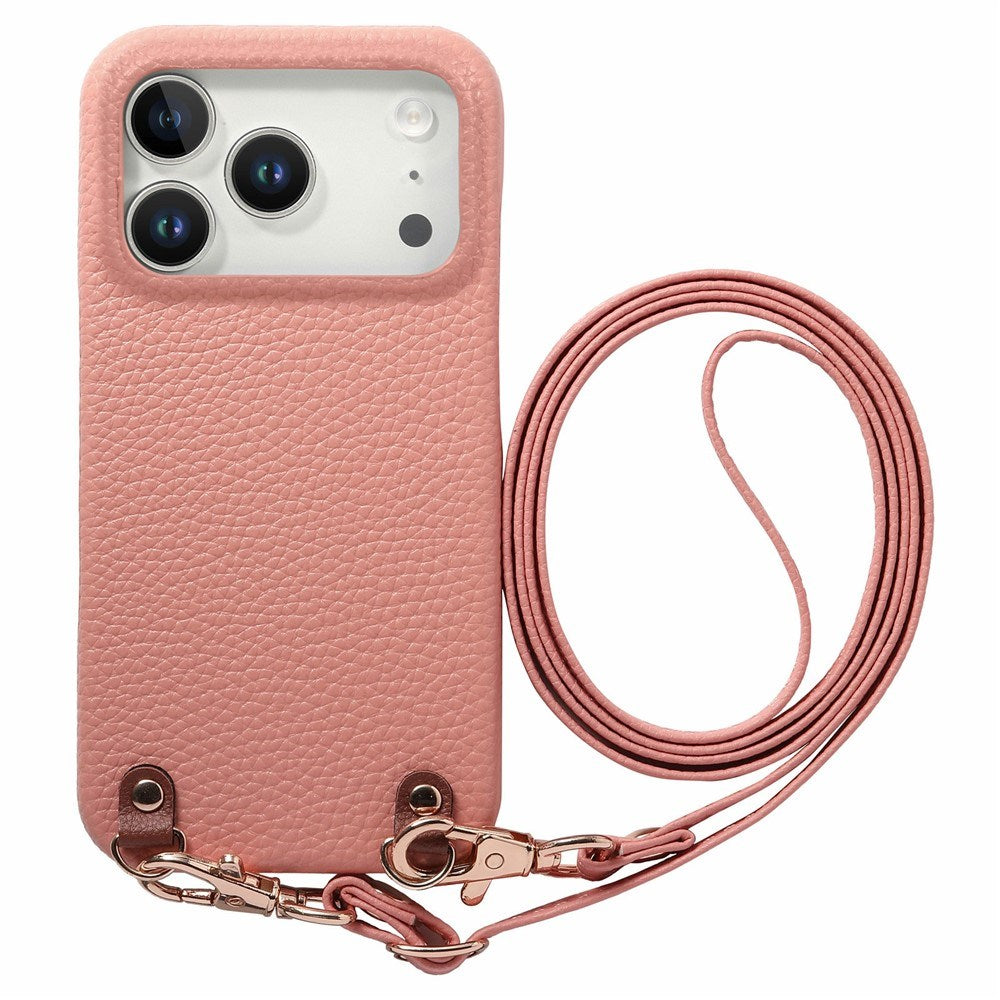 iPhone 17 Pro EIDERWOOD Faux Leather Back Case with Strap - Pink
