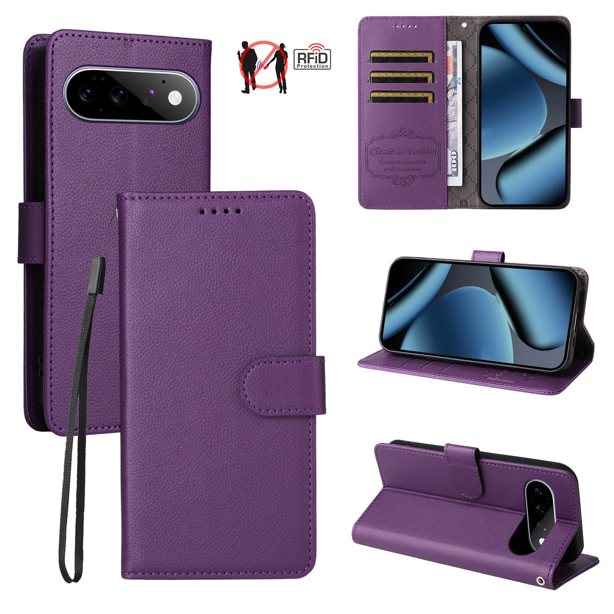 EIDERWOOD Google Pixel 11 / 11 Pro Flip Case - Card Holder & Wrist Strap - Purple