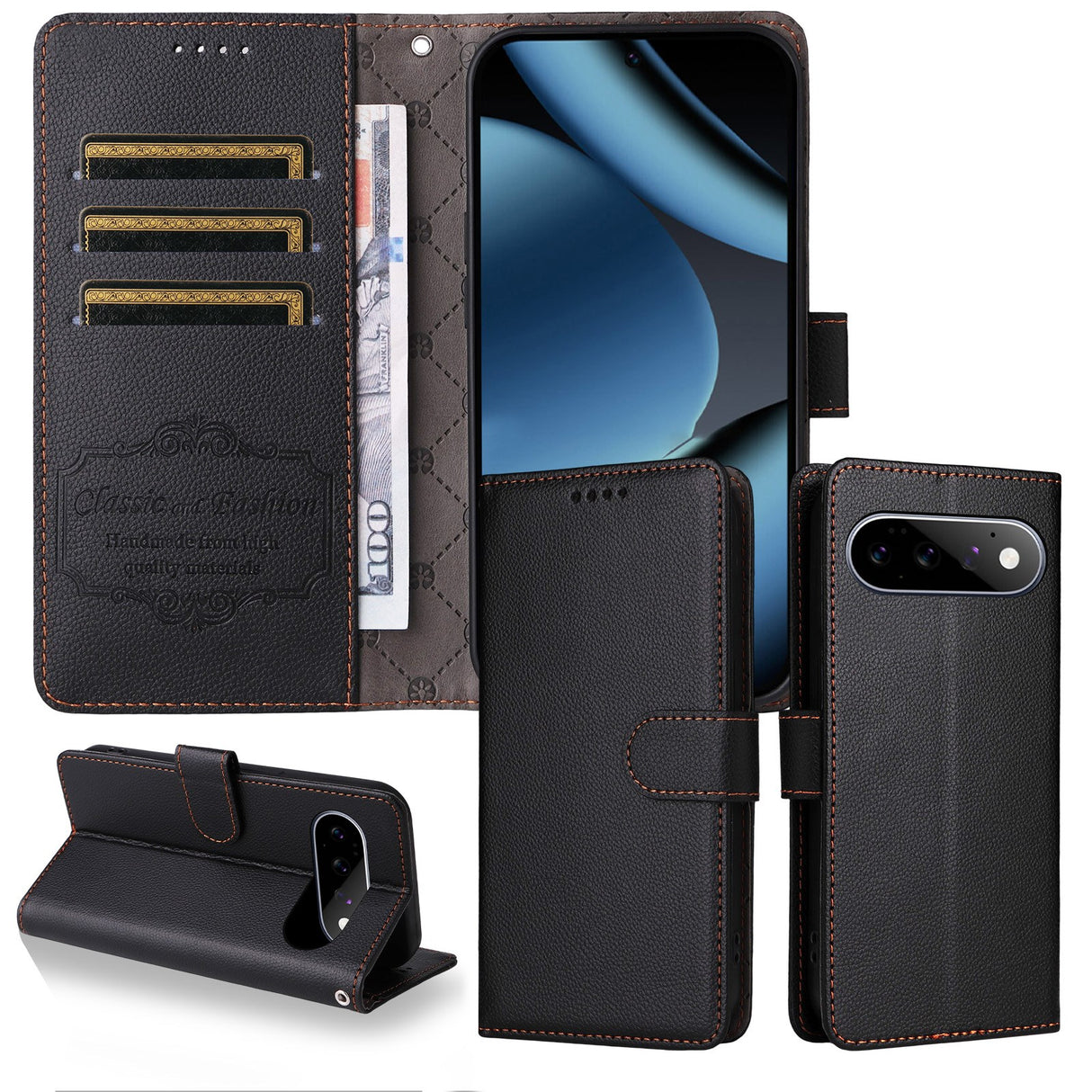 EIDERWOOD Google Pixel 11 / 11 Pro Flip Case - Card Holder & Wrist Strap - Black