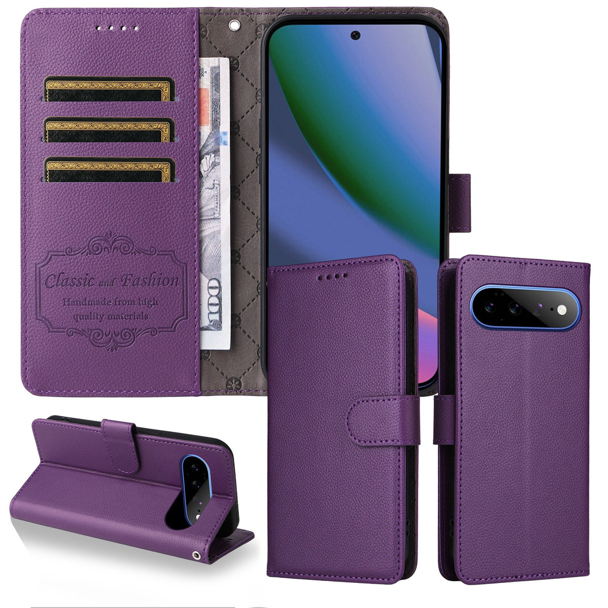 EIDERWOOD Google Pixel 11 Pro XL Flip Case - Card Holder & Wrist Strap - Purple