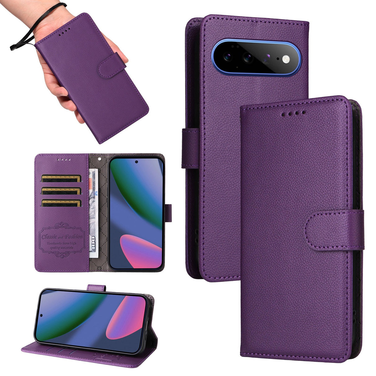 EIDERWOOD Google Pixel 11 Pro XL Flip Case - Card Holder & Wrist Strap - Purple