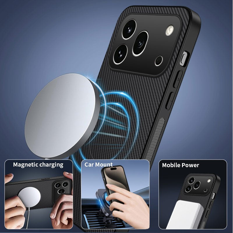 Honor 600 Pro WANLONFENG Case with Carbon Texture - MagSafe Kompatibel - Grey