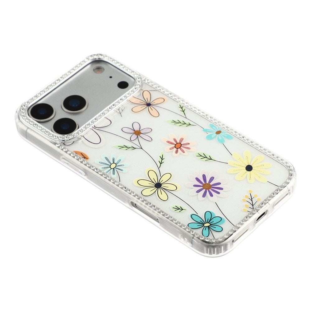 iPhone 17 Pro Max EIDERWOOD Hybrid Case with Rhinestone & Floral Design - White / Multicolor Flowers
