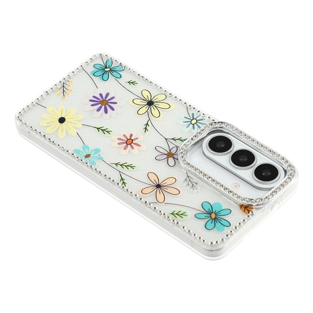 Samsung Galaxy S26 EIDERWOOD Hybrid Case with Rhinestone & Floral Design - White / Multicolor Flowers