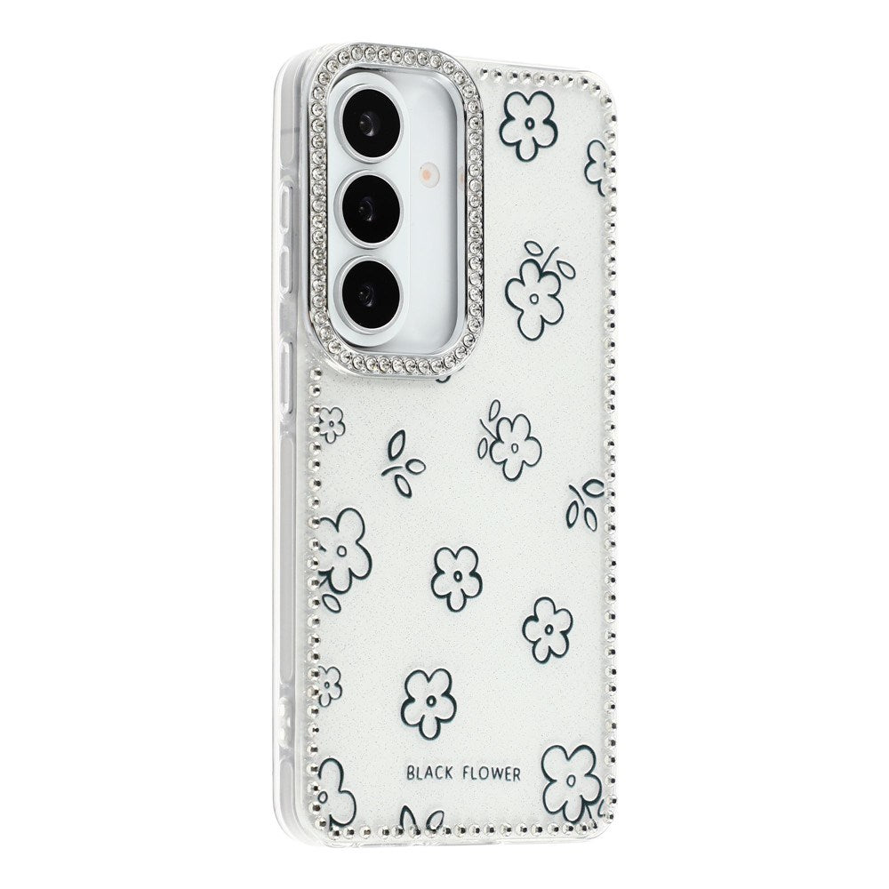 Samsung Galaxy S26 EIDERWOOD Hybrid Case with Rhinestone & Floral Design - White / Flowers