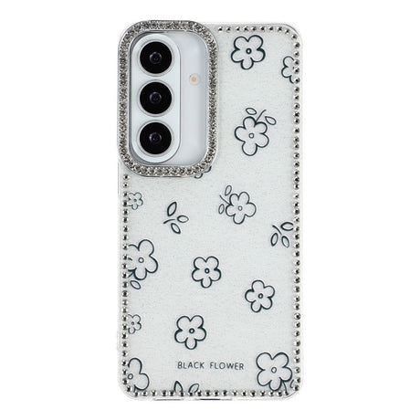 Samsung Galaxy S26 EIDERWOOD Hybrid Case with Rhinestone & Floral Design - White / Flowers