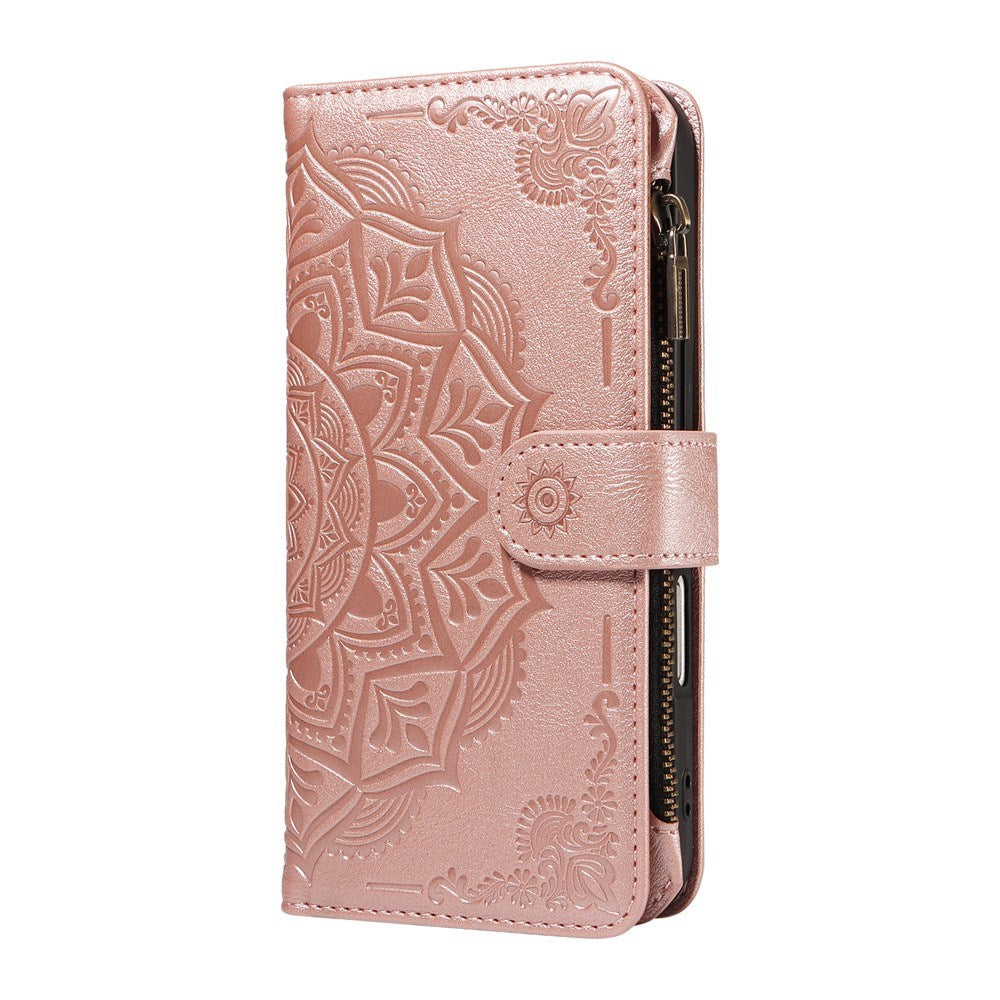 iPhone 17 Pro EIDERWOOD Flip Case with 9 x Card Holder - Zipper Pocket - RFDI Blocking - Strap - Rose Gold