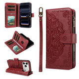 iPhone 17 Pro EIDERWOOD Flip Case with 9 x Card Holder - Zipper Pocket - RFDI Blocking - Strap - Red