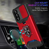 Samsung Galaxy A14 (5G) Tough Case w. Magnetic Kickstand, Card Holder & Cam Slider - Black / Red