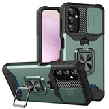 Samsung Galaxy A14 (5G) Tough Case w. Magnetic Kickstand, Card Holder & Cam Slider - Black / Green