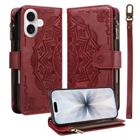 iPhone 17 EIDERWOOD Flip Case with 9 x Card Holder - Zipper Pocket - RFDI Blocking - Strap - Red