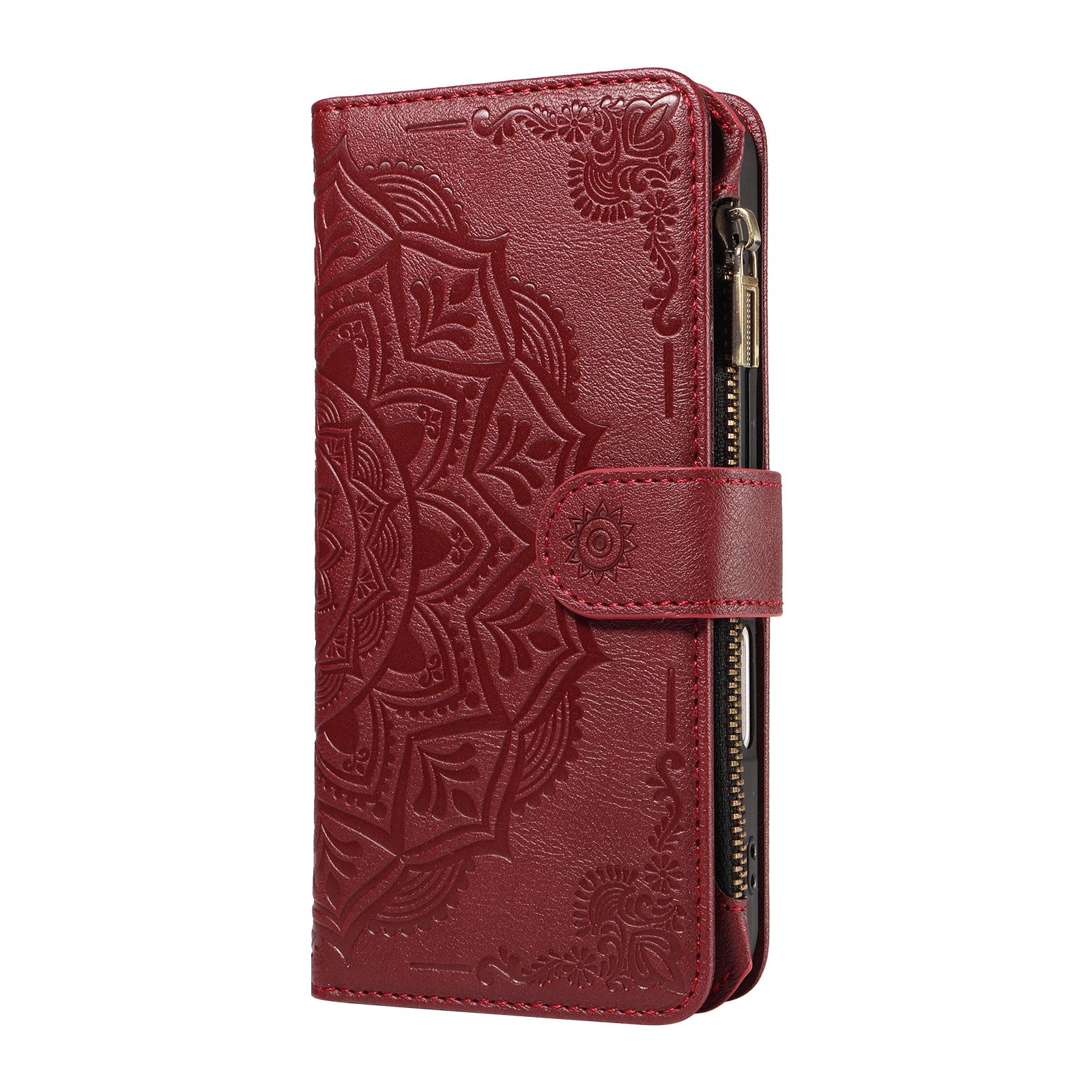 iPhone 17 EIDERWOOD Flip Case with 9 x Card Holder - Zipper Pocket - RFDI Blocking - Strap - Red