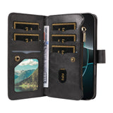 iPhone 17e / 16e EIDERWOOD Flip Case with 9 x Card Holder - Zipper Pocket - RFDI Blocking - Strap - Black