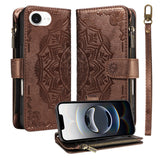 iPhone 17e / 16e EIDERWOOD Flip Case with 9 x Card Holder - Zipper Pocket - RFDI Blocking - Strap - Brown