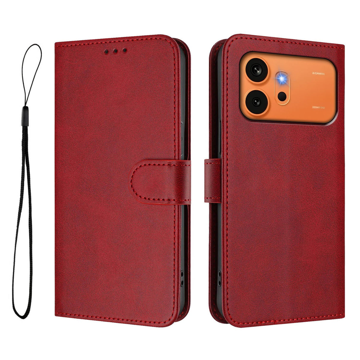 Honor 600 / 600 Pro EIDERWOOD Faux Leather Flip Case with Strap - Red