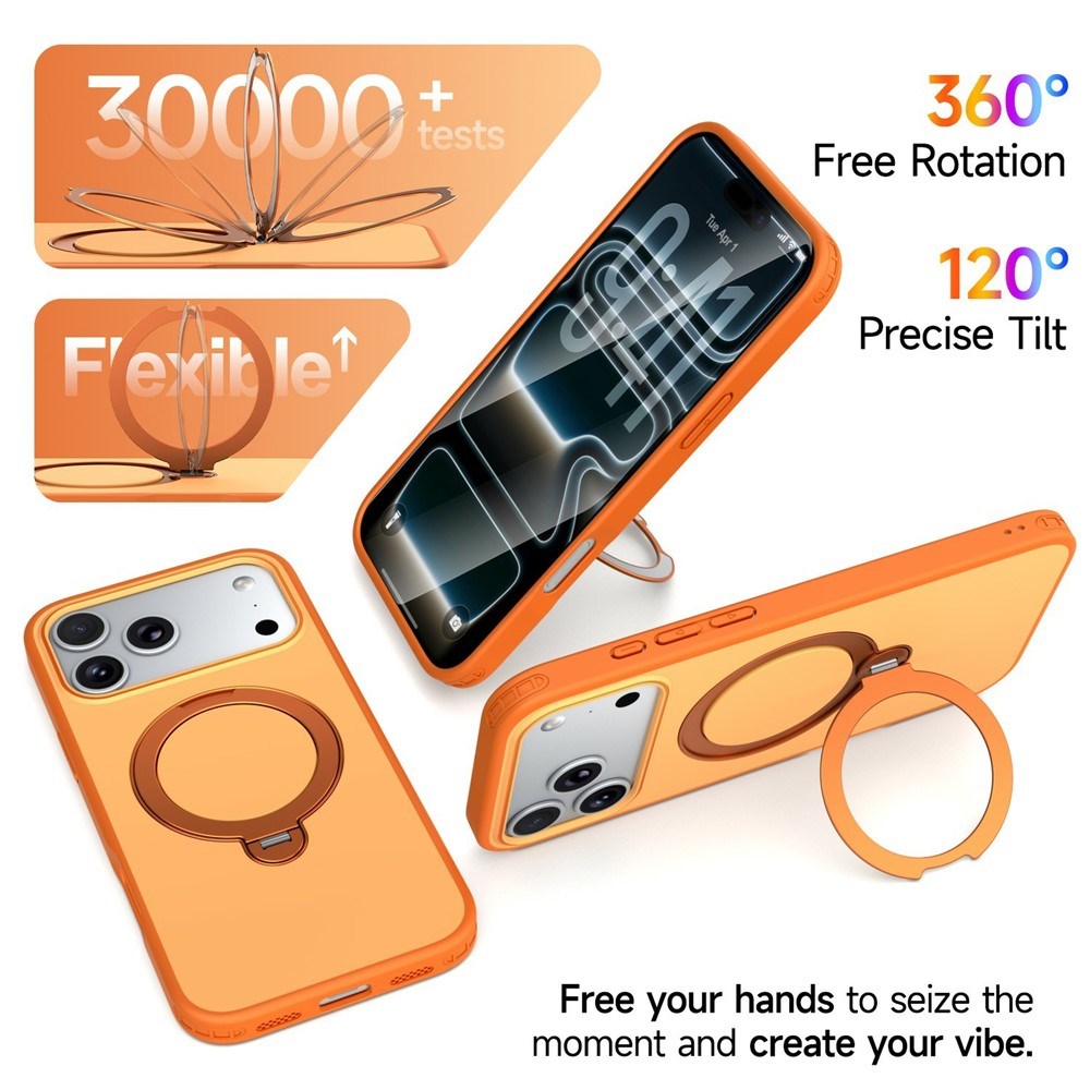 iPhone 18 Pro Max / 17 Pro Max EIDERWOOD Hybrid Plastic Case w. Rotating Kickstand - MagSafe Compatible - Orange