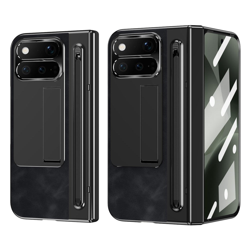 Google Pixel 11 Pro Fold EIDERWOOD Faux Leather Case with Tempered Glass - Black