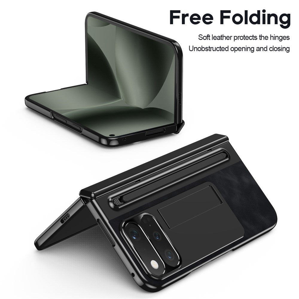 Google Pixel 11 Pro Fold EIDERWOOD Faux Leather Case with Tempered Glass - Black