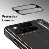 Google Pixel 11 Pro Fold EIDERWOOD Faux Leather Case with Tempered Glass - Dark Brown / Black