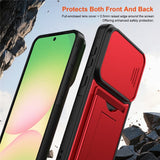 Samsung Galaxy A27 EIDERWOOD Hybrid Tough Case with Card Holder & Cam Slider - Red
