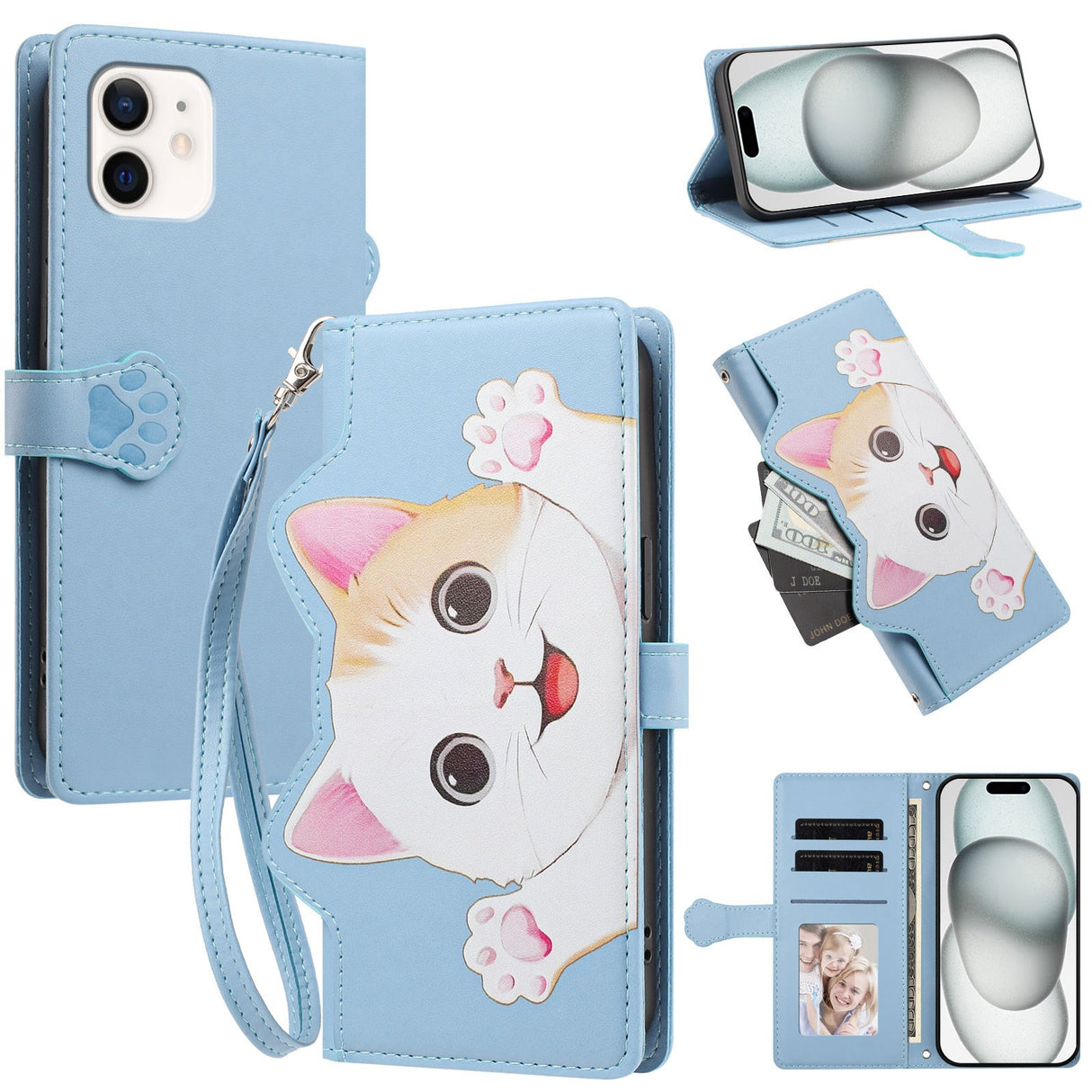iPhone 12 / 12 Pro Flipcase with 3D Cat Ears - Card Holder & Stand Function - Blue
