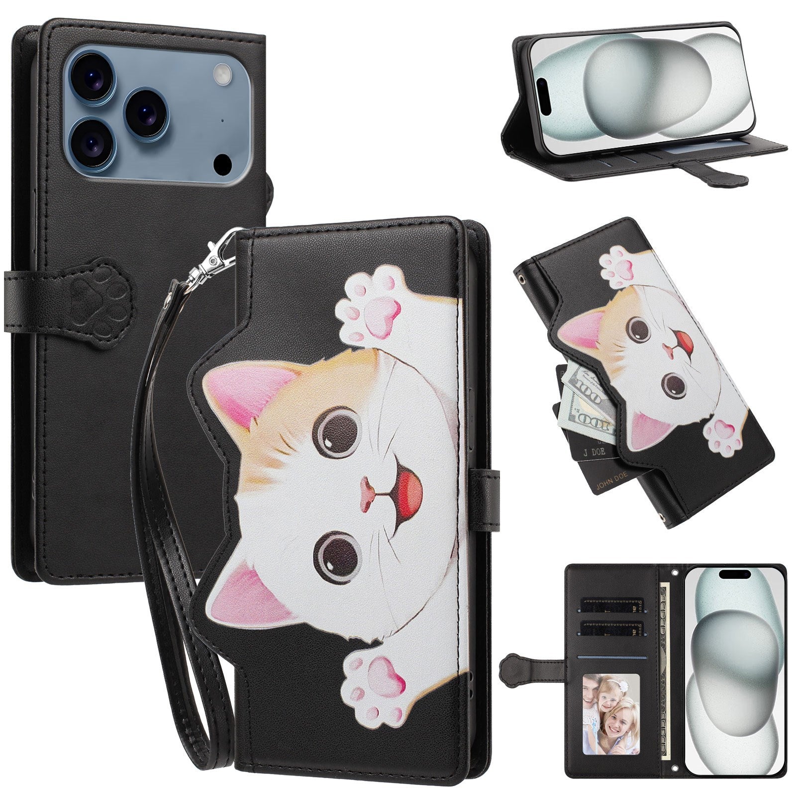 iPhone 18 Pro Max / 17 Pro Max Flipcase with 3D Cat Ears - Card Holder & Stand Function - Black