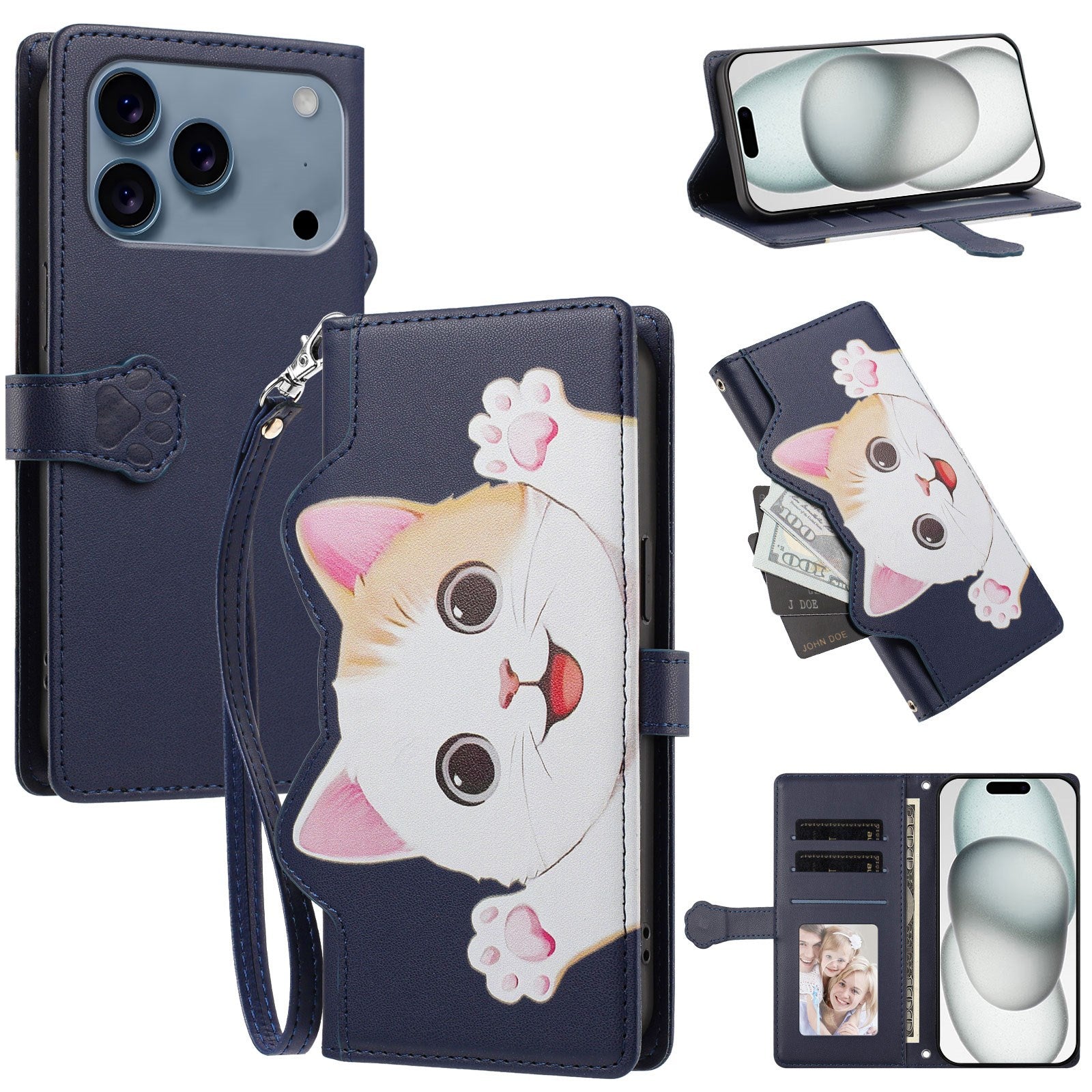 iPhone 18 Pro Max / 17 Pro Max Flipcase with 3D Cat Ears - Card Holder & Stand Function - Dark Blue