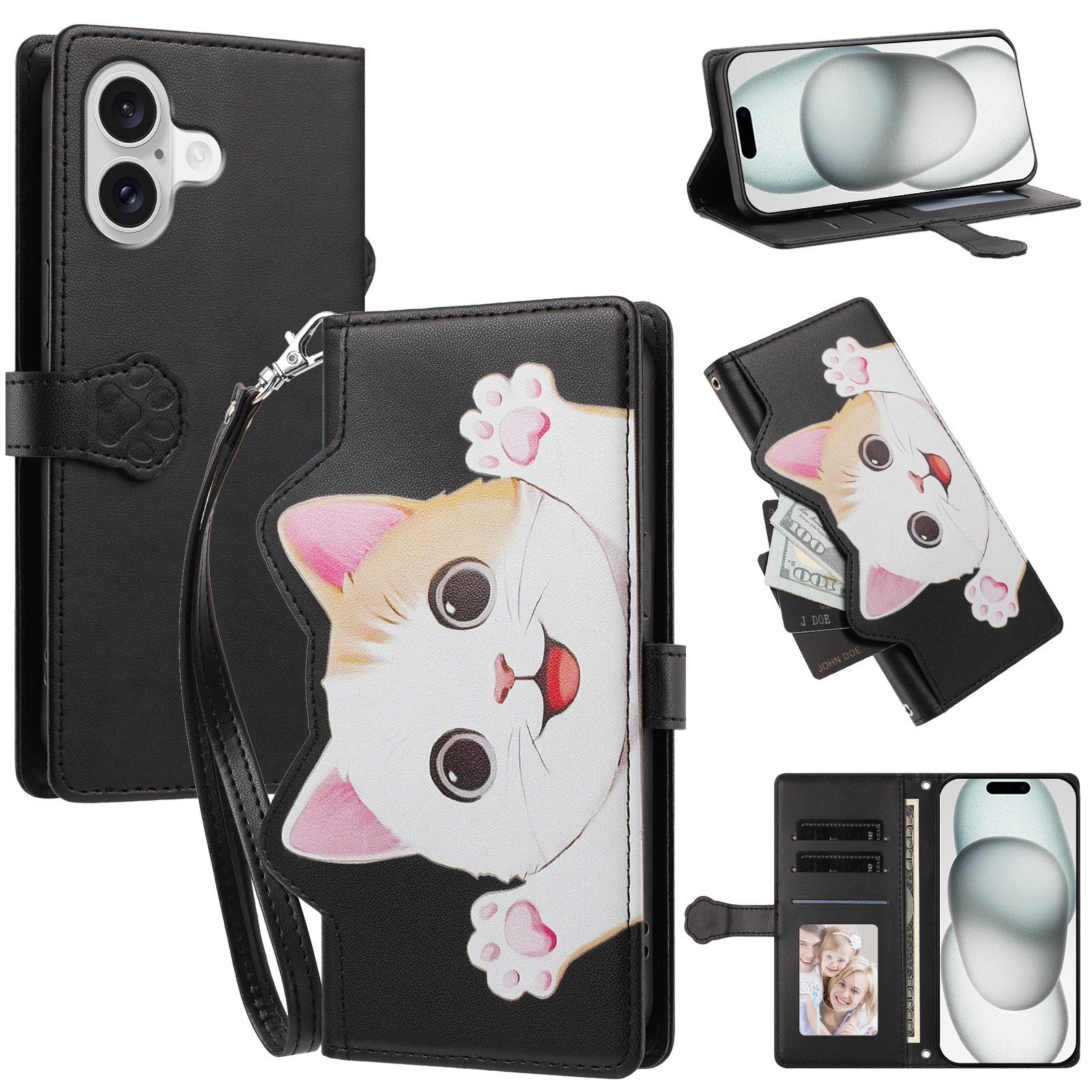 iPhone 18 / 17 Flipcase with 3D Cat Ears - Card Holder & Stand Function - Black
