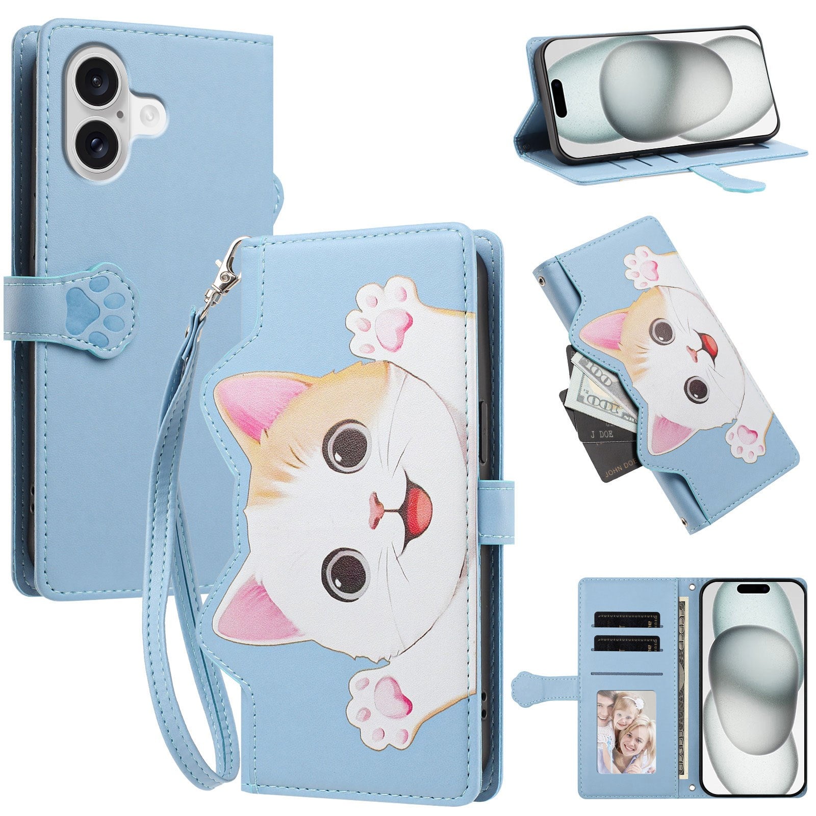 iPhone 18 / 17 Flipcase with 3D Cat Ears - Card Holder & Stand Function - Blue